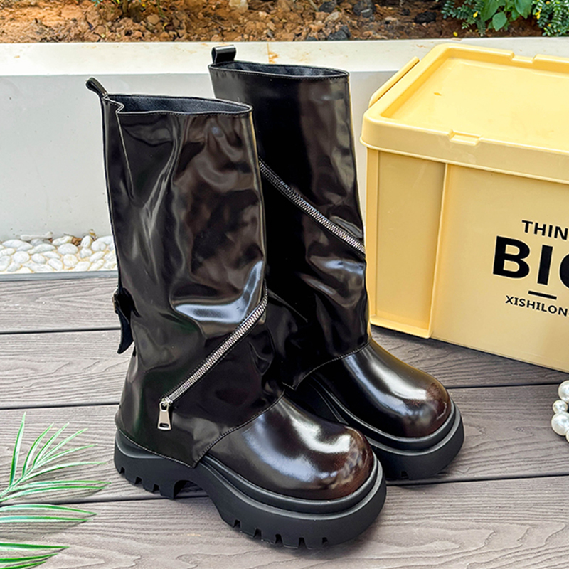 Women'S Fashion Boots 2025 - Moda plataforma sapatos de couro inverno