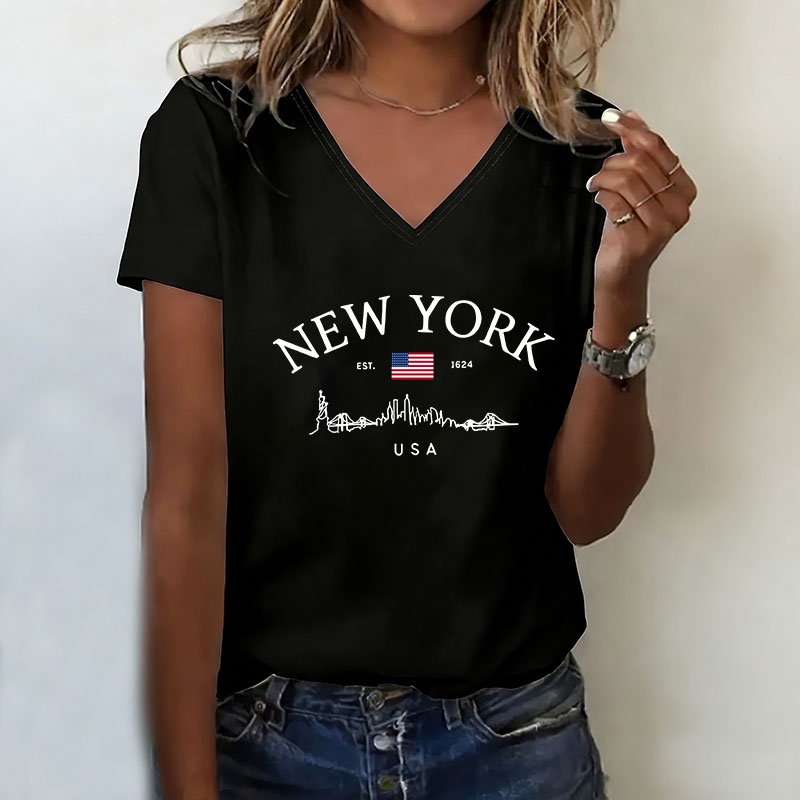 Women'S Fashion York - Camiseta Fashion com Decote em V