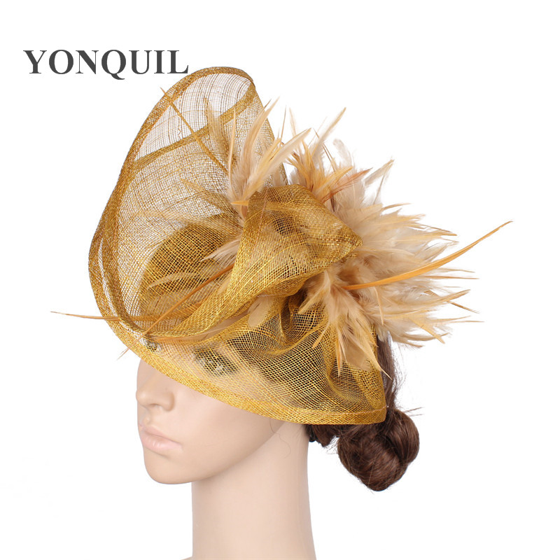 Women'S Fashion Melbourne - Fascinator de Sinamay Dourado Estilo Derby