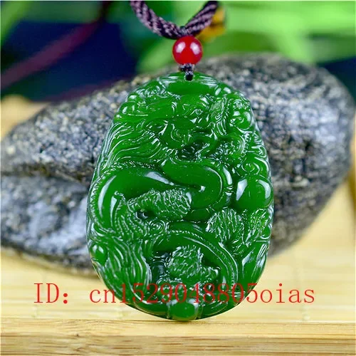 Women And Men Fashion - Natural Verde Chinês Jade Dragão Colar