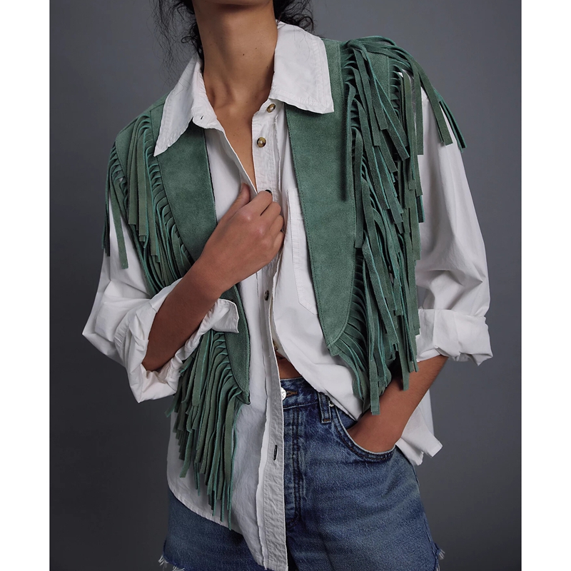 Women'S Fashion Of The 70S - Colete Feminino Vintage Y2K de Camurça,