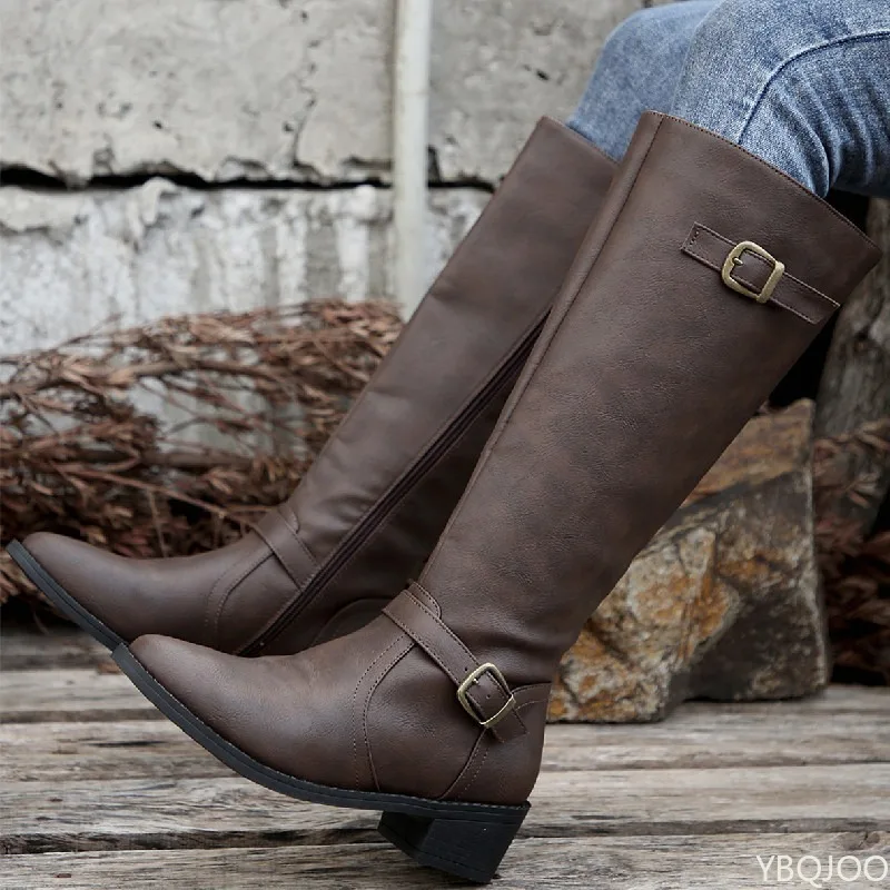 Women'S Fashion Boots 2025 - Retro minimalista plissado fivela sapatos femininos