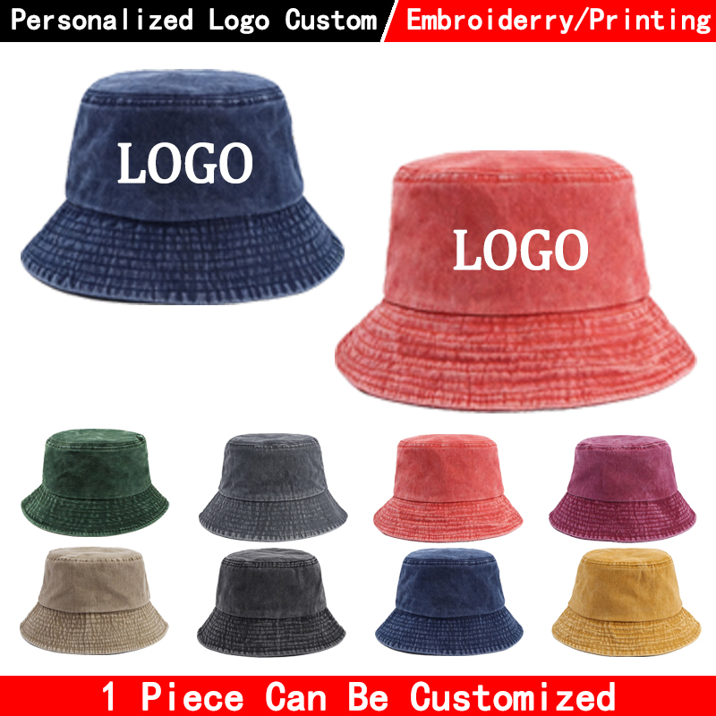 Women Fashion Logo - Chapéu Bucket de Denim com Logo