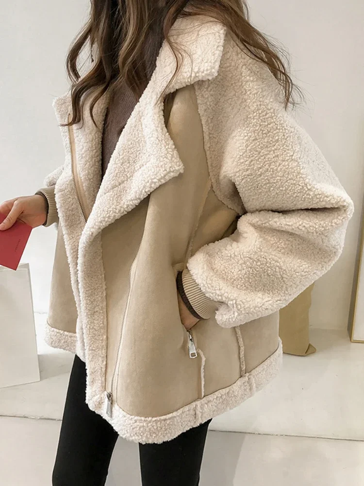 Sherpa Coat Women - Mulheres soltas com gola virada para
