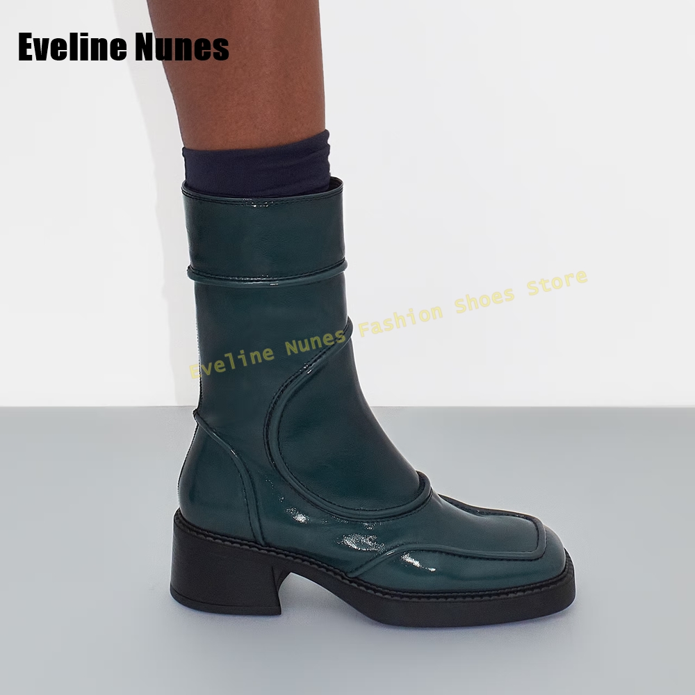 Azul escuro dedo do pé quadrad - Women'S Fashion Boots 2025 avaliação e preço