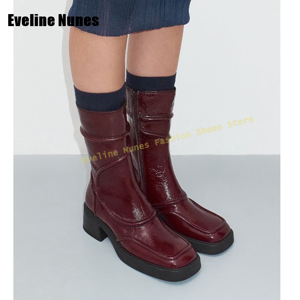 Azul escuro dedo do pé quadrad - Women'S Fashion Boots 2025 avaliação e preço