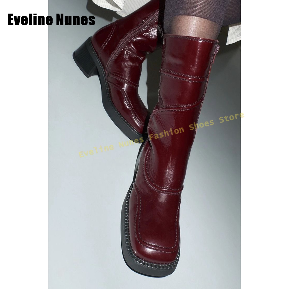 Azul escuro dedo do pé quadrad - Women'S Fashion Boots 2025 avaliação e preço